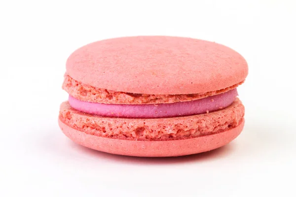 Pink Colored Macaroons White Background Cakes Top Each Other Space — Stock Photo, Image
