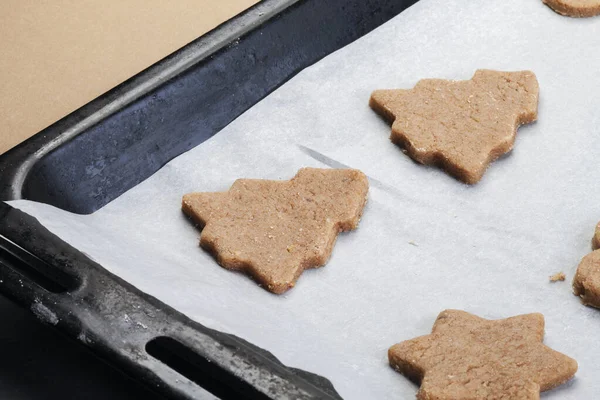 Galletas Jengibre Navidad Que Ponen Horno — Foto de Stock