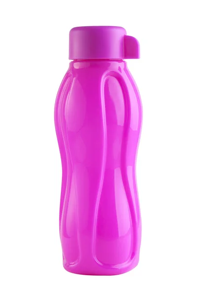 Rosa Sportkolben Mit Trinkwasser Auf Weißem Hintergrund Wasserflasche Aus Kunststoff — Stockfoto