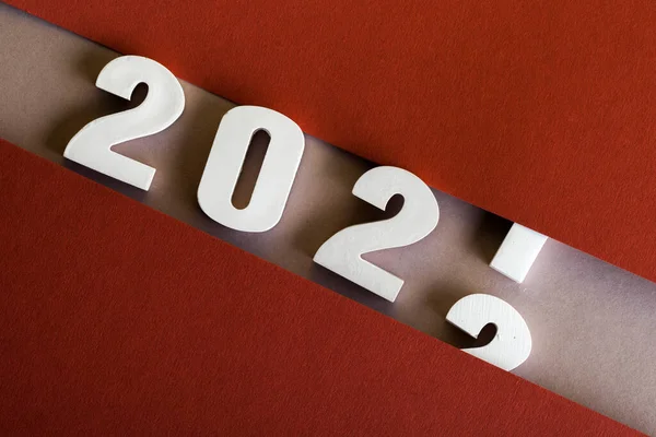 Close White 2021 Numbers Red Background Change Year 2021 2022 — Stock Photo, Image