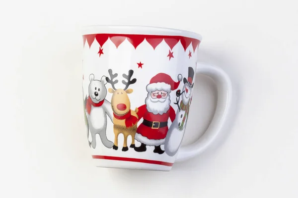 White Cup Tea Image Santa Deer Snowman Isolated White Background — Stock Photo, Image