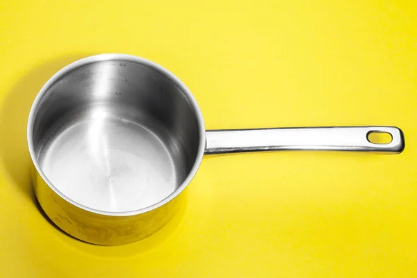 Stainless Steel Casserole Isolated Yellow Background — Stock Photo, Image