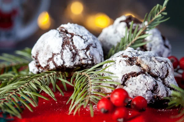 Biscuits Froissés Chocolat Faits Maison Dans Sucre Glace Biscuits Chocolat — Photo