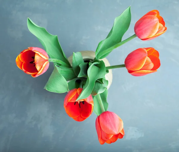 Rosa Tulpen Einer Vase Blick Von Oben Auf Blumen Einer — Stockfoto