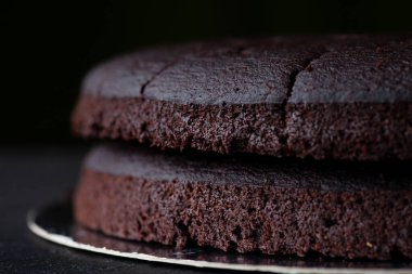 Chocolate cake layers closeup.