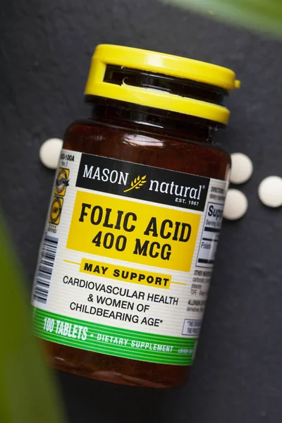 Kiev Ukraine Juillet 2021 Mason Natural Folic Acid 400 Mcg — Photo