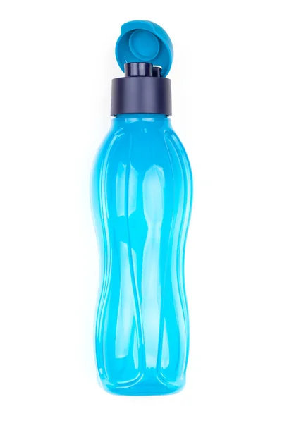 Tupperware Plastflaska Plast Blå Dricksflaska Med Ventiler Vit Bakgrund Ekoflaskor — Stockfoto