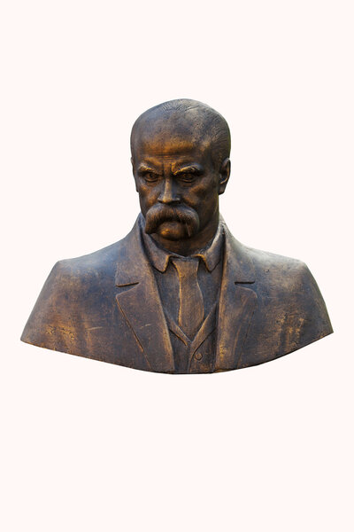 Monument to Taras Shevchenko on a white background. Bust. Taras Shevchenko was a Ukrainian poet, writer, artist, public and political figure, as well as folklore and ethnography.