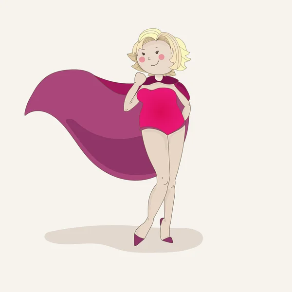 Super hrdina žena v růžové mys — Stockový vektor