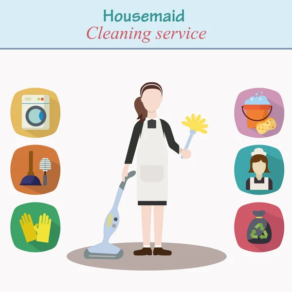 Cleaning house service - young women character — Stock Vector