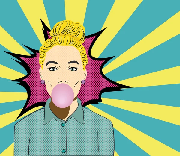 Mulher Pop Art com chiclete —  Vetores de Stock