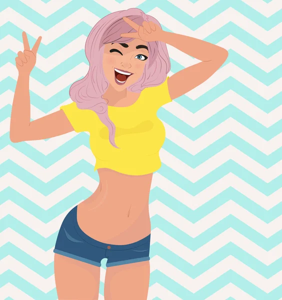 Pembe saçlı mutlu güzel genç kadın