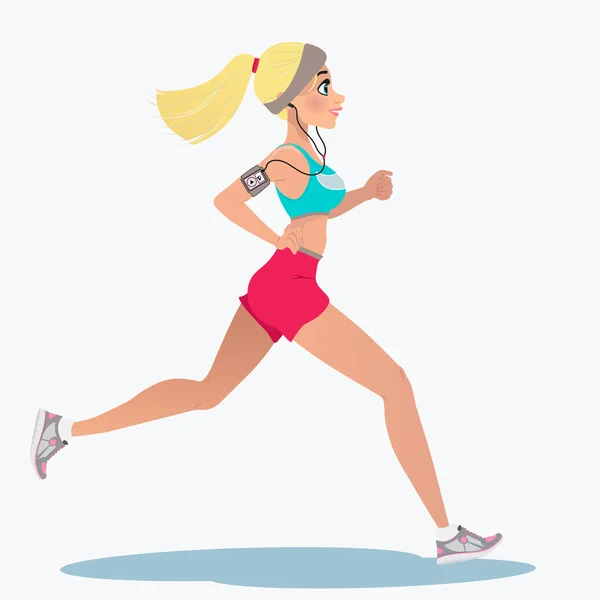 Fitness running girl com mp3 player — Vetor de Stock
