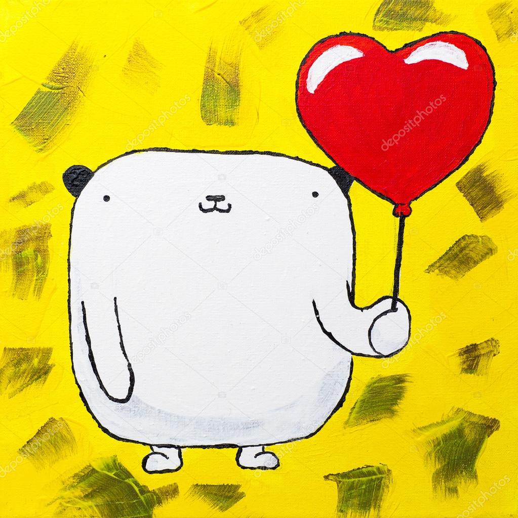 Verniciato bianco orsacchiotto con cuore palloncino — Foto Stock