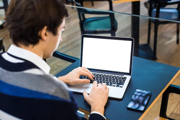 Closeup portrait freelance man using his laptop — Stock Photo, Image