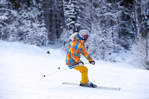 Ski rider in motion winter mountains — Stock Photo, Image