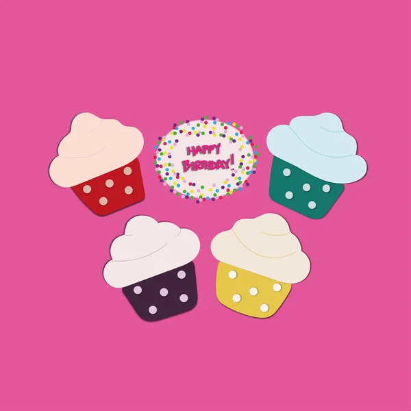 Vier Cupcakes op roze achtergrond — Stockvector
