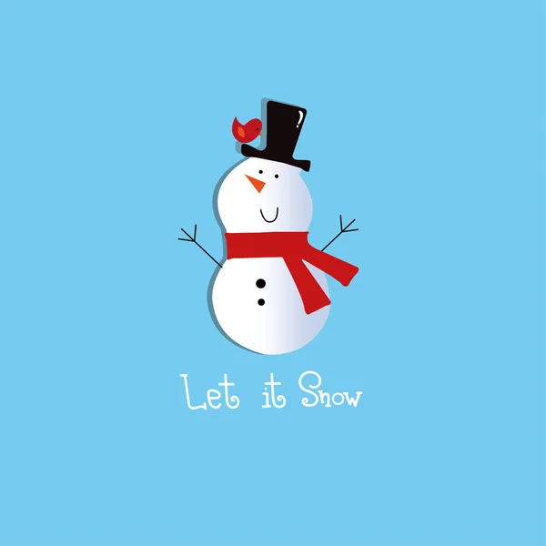 Muñeco de nieve feliz en una bufanda roja — Vector de stock