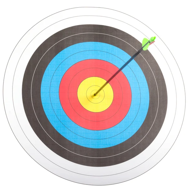 Arrow hit goal ring in archery target — Stock Photo, Image
