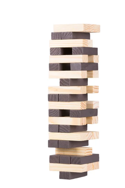 Jenga, Holzklötze stapeln Spiel auf weiß — Stockfoto