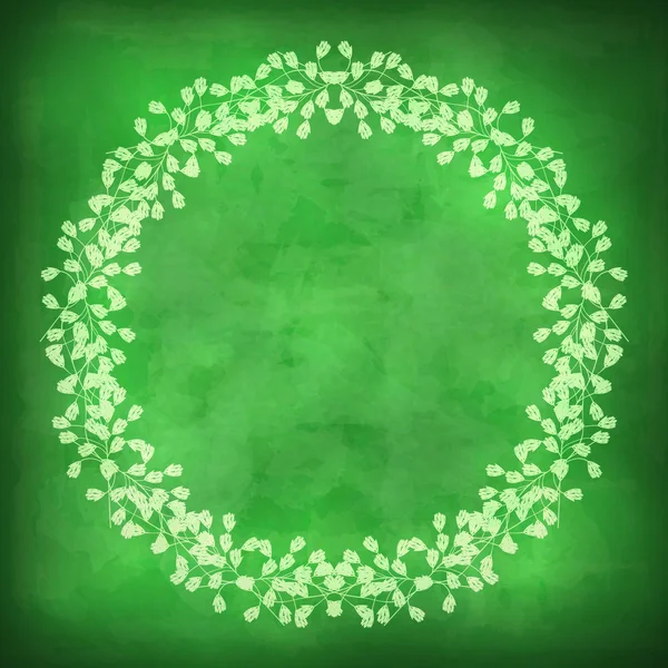 Красивая цветочная рамка на зеленом фоне с эффектами гранжа . — стоковый вектор