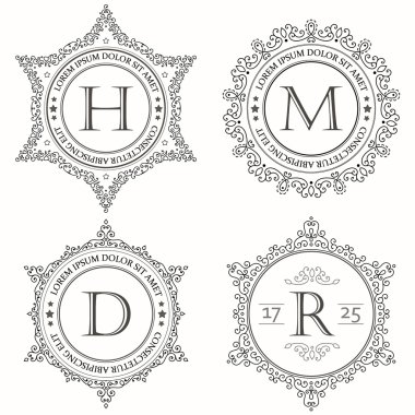 Çiçek tasarım şablonları kümesi. Kaligrafi zarif süsleme hatları, vintage feminen tarzı