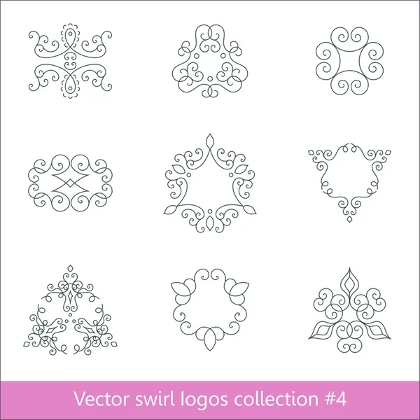Коллекция цветочных логотипов. Вихревые элементы для дизайна. Тонкая линия . — стоковый вектор