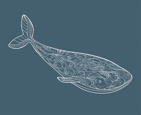 Baleine dessinée à la main avec motif — Image vectorielle