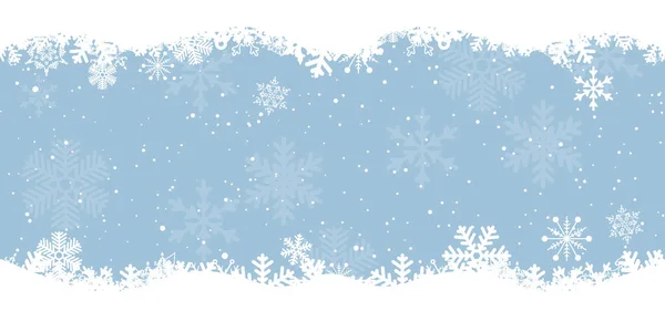 Sfondo blu invernale senza cuciture con fiocchi di neve. Illustrazione vettoriale. Buon Natale e felice anno nuovo disegno biglietto di auguri con neve bianca su sfondo blu. — Vettoriale Stock