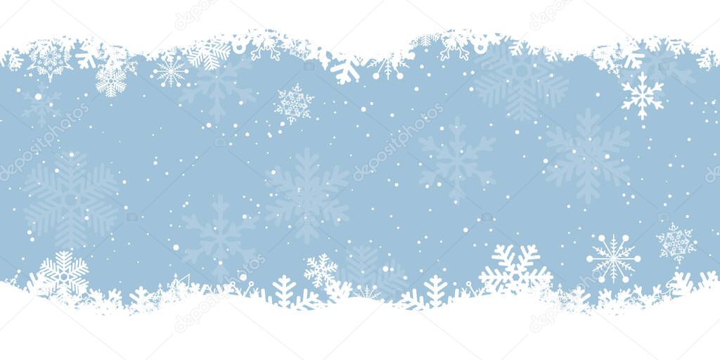 Seamless winter blue background with snowflakes. Vector Illustration. Merry Christmas and Happy New Year greeting card design with white snow on blue background.
