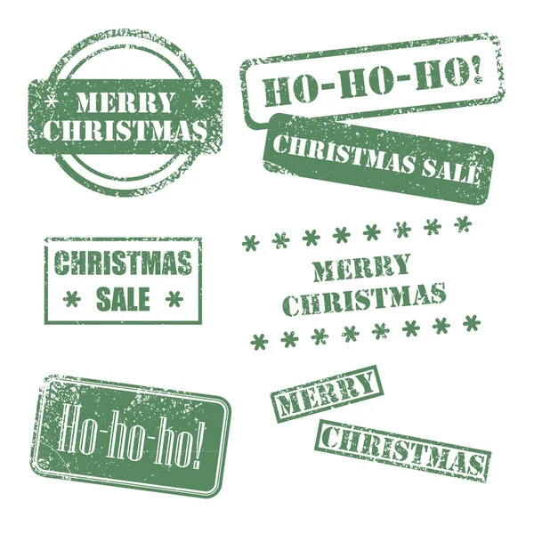 Гранж-марка с текстом "Счастливого Рождества", написанным внутри марки. Рождественские векторные марки на белом фоне — стоковый вектор