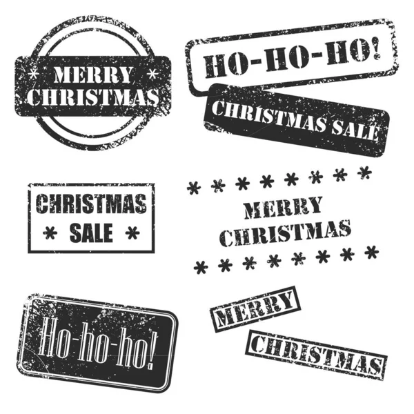 Гранж-марка с текстом "Счастливого Рождества", написанным внутри марки. Рождественские векторные марки на белом фоне — стоковый вектор