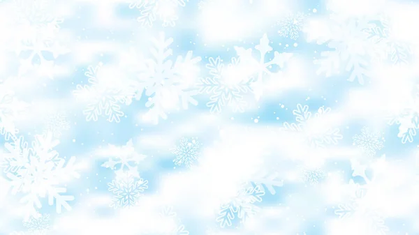 Fondo azul transparente con copos de nieve. Ilustración vectorial. Feliz Navidad y Feliz Año Nuevo diseño de la tarjeta de felicitación con nieve blanca sobre fondo azul. — Vector de stock