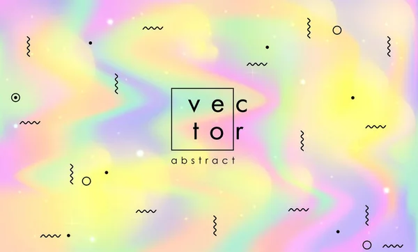 Fundo holográfico abstrato do vetor 80s - 90s, textura colorida na moda no projeto da cor do néon do pastel. — Vetor de Stock