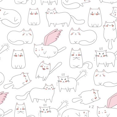 Sevimli kedi yavrularıyla kusursuz bir desen. Yaratıcı çocuksu doku. Kumaş ve Tekstil Vektörü İllüstrasyonu için harika