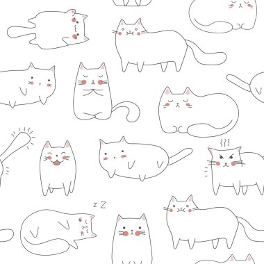 Sevimli kedi yavrularıyla kusursuz bir desen. Yaratıcı çocuksu doku. Kumaş ve Tekstil Vektörü İllüstrasyonu için harika