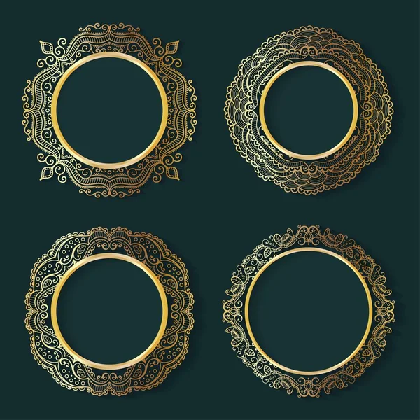 Set van vector vintage cirkel frames, gemaakt van kant met schaduw. — Stockvector