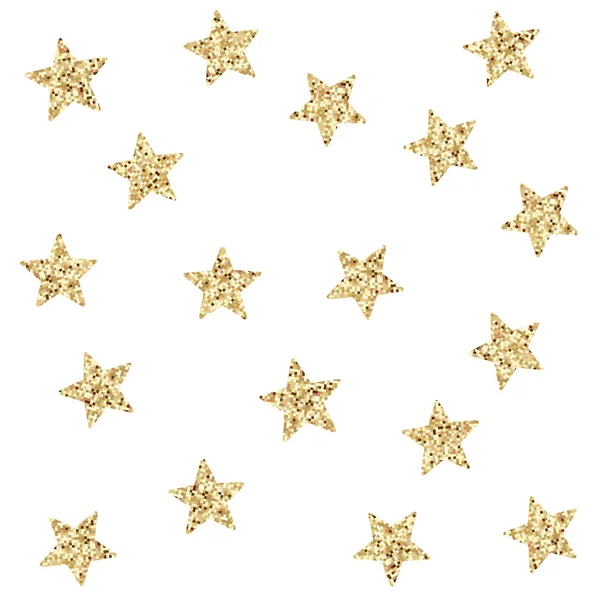 Zlaté hvězdy se třpytky, vyrobené z barevné čtverce. — Stockový vektor