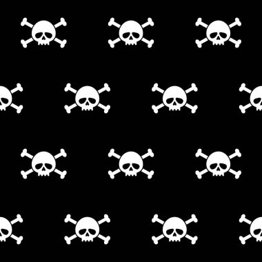 Doku kafatası kemiği tekrar eden kusursuz desenli beyaz renkli siyah korsan baskısı. kumaş tekstilini yazdır
