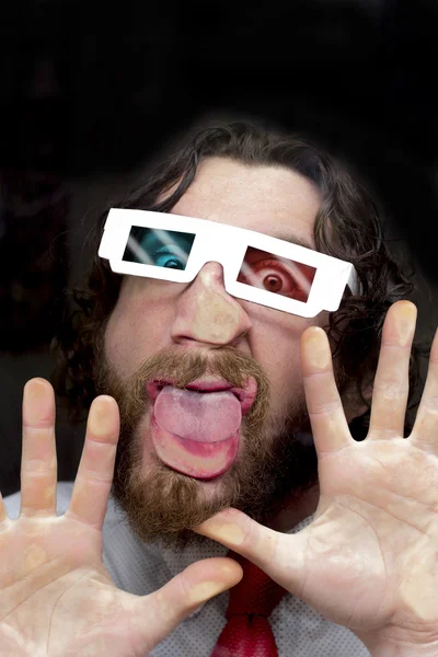 Bebaarde Man 3d bril — Stockfoto