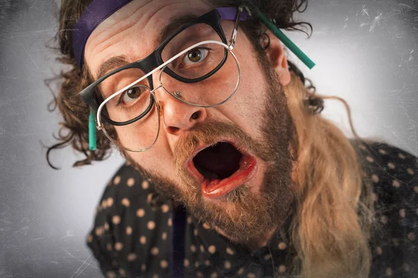 Bearded Crazy Person Lunatic — Stock Photo, Image