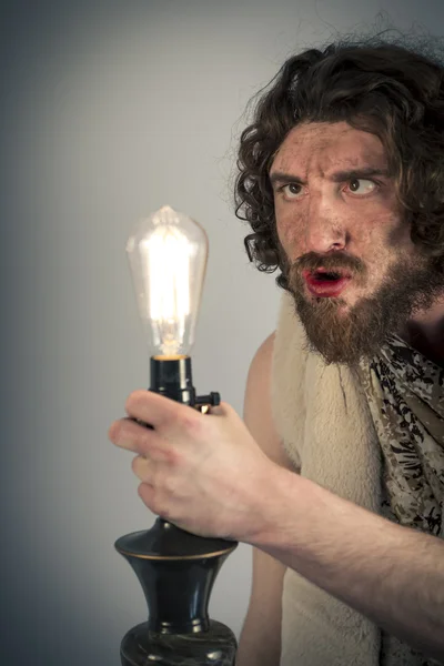 Stupid Caveman Lightbulb — Stock Photo, Image