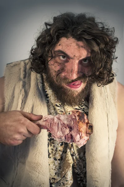 Realistic Caveman Eating — Stock Photo, Image