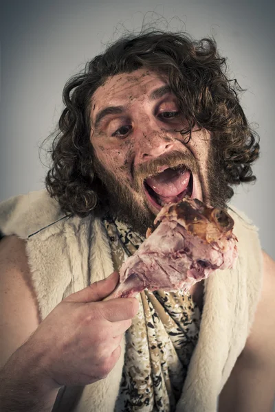 Realistic Caveman Eating — Stock Photo, Image