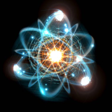 Renkli atomik parçacık arkaplan bilimi 3D illüstrasyonunu kapat