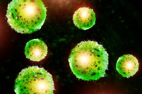 Yeşil Tek Hücreli Klorella Algleri Mikroskobik Kavramsal Boyutlu Resimleme — Stok fotoğraf
