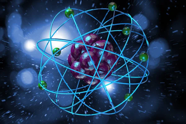 彩色原子粒子背景科学的近景3D解说 — 图库照片