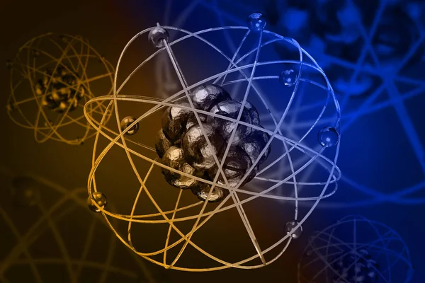 カラフルな原子粒子背景科学のクローズアップ3Dイラスト — ストック写真