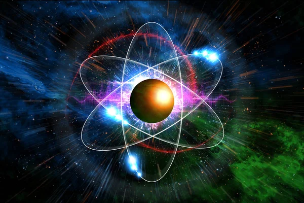 Närbild Färgglada Atomära Partikel Bakgrund Vetenskap Illustration — Stockfoto
