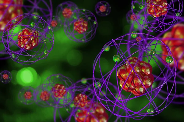 Renkli Atomik Parçacık Arkaplan Bilimi Illüstrasyonunu Kapat — Stok fotoğraf